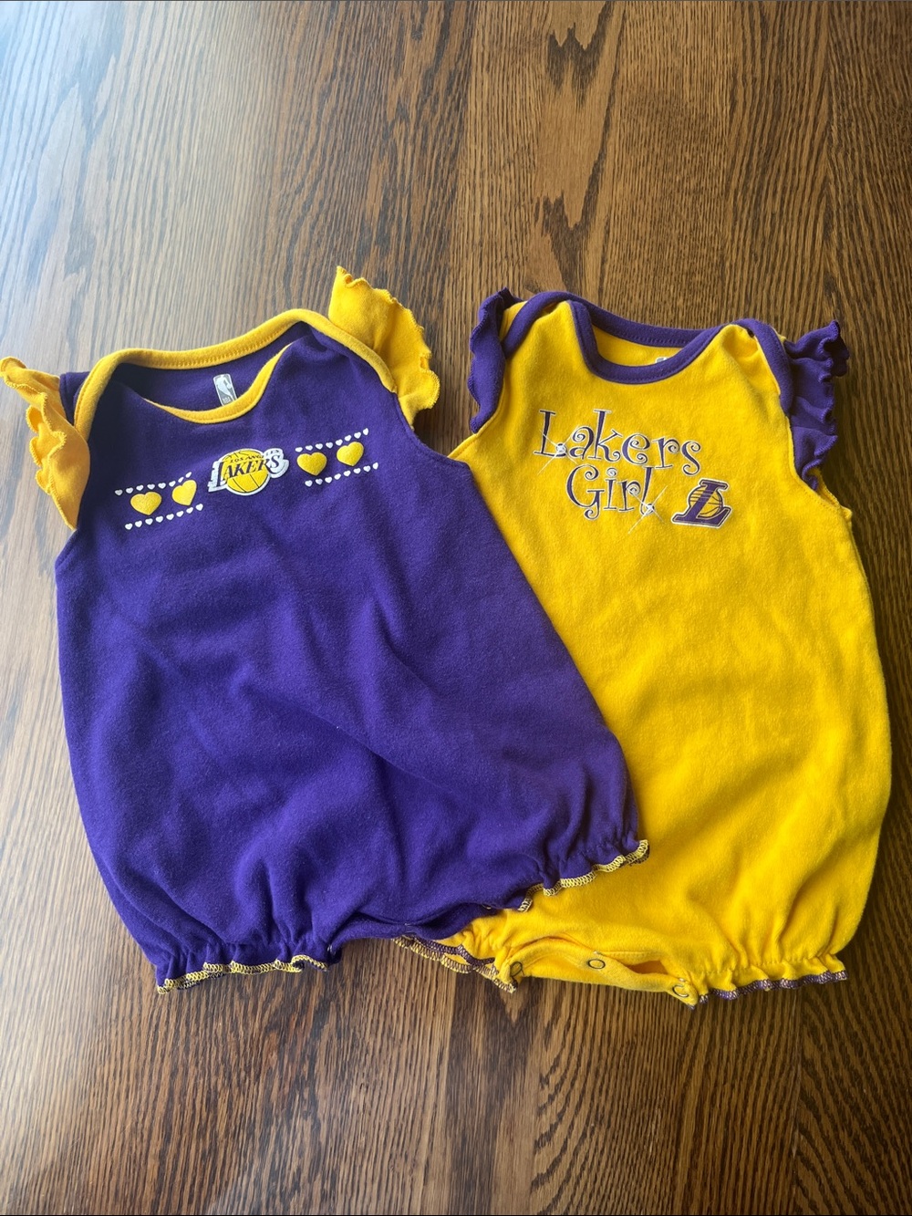 NBA Lakers Purple and Gold Girls' One-Piece Rompers (2-Pack)